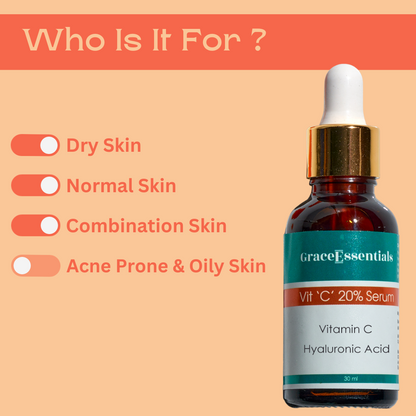 Vitamin C 20% Serum with Vitamin C and Hyaluronic Acid for Pigmentation and Glowing Skin